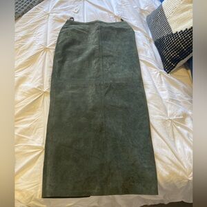 Forest green vintage leather pencil maxi skirt